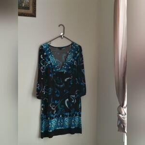 Rhapsody Dress Women Large Brown & Blue 3/4 Sleeves Versatile Office Church Midi